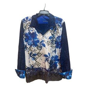 Robert Graham Blue Murro Jaquard Limited Button Down Shirt with Notched Collar